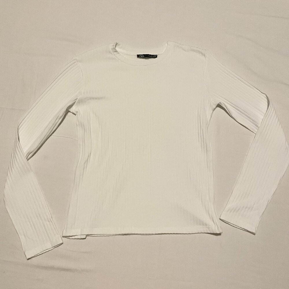 Zara Long Sleeve White Top Womens Size Large Shirt